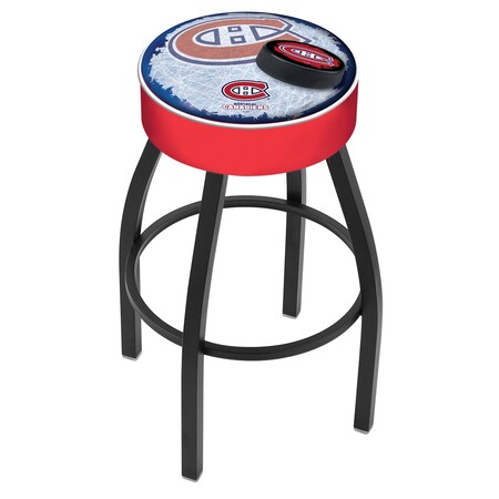 Holland Bar Stool Co 30" Montreal Canadiens Cushion Seat, Blk Wrinkle Base Swivel Bar Stool L8B130MonCan-D2